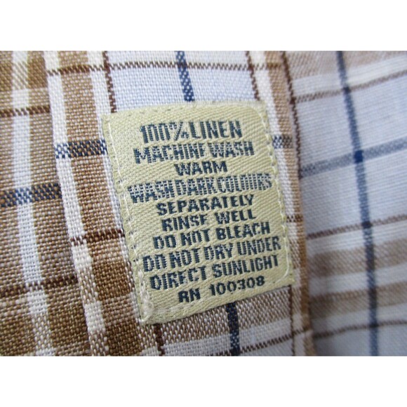 Peter Millar Shirt Adult Large Blue Brown Plaid Button Up Linen Cotton Mens - Picture 7 of 13